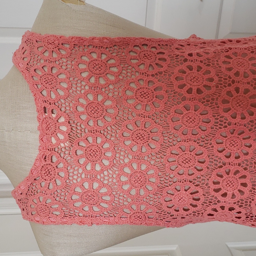 Urban Outfitters PINS & NEEDLES Coral Peach Crochet Sleeveless Top Boho - Picture 7 of 10